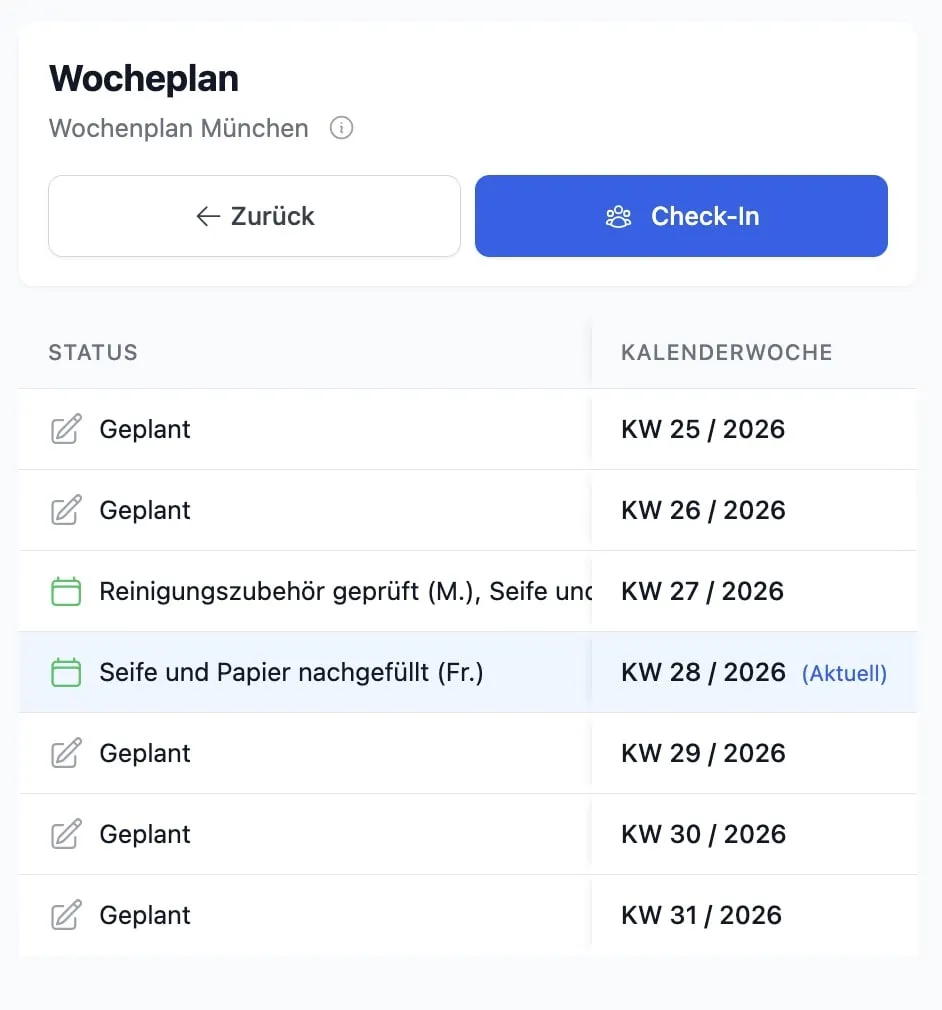 Öffentliche Statusseite, QR-Code für den digitalen Reinigungsnachweis
