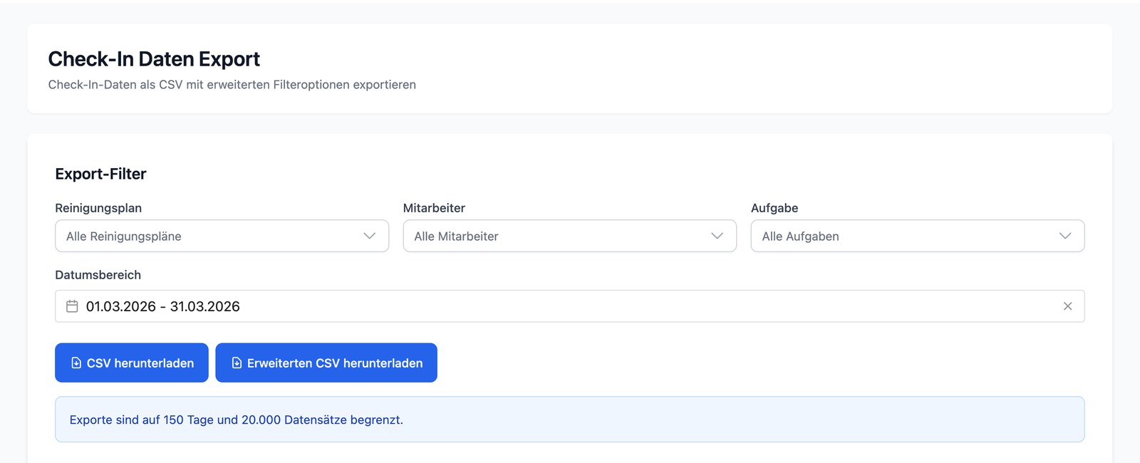 Datenexport als PDF und CSV
